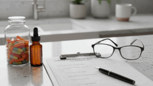 Safe, leaf-free walking path at a senior living community in autumn