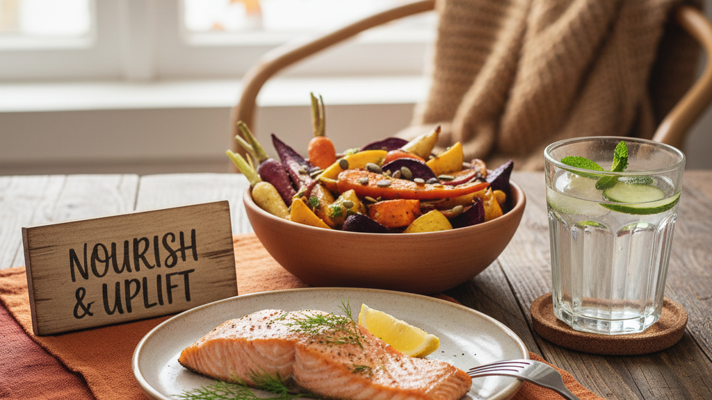 Healthy fall meal for senior nutrition and energy during shorter November days