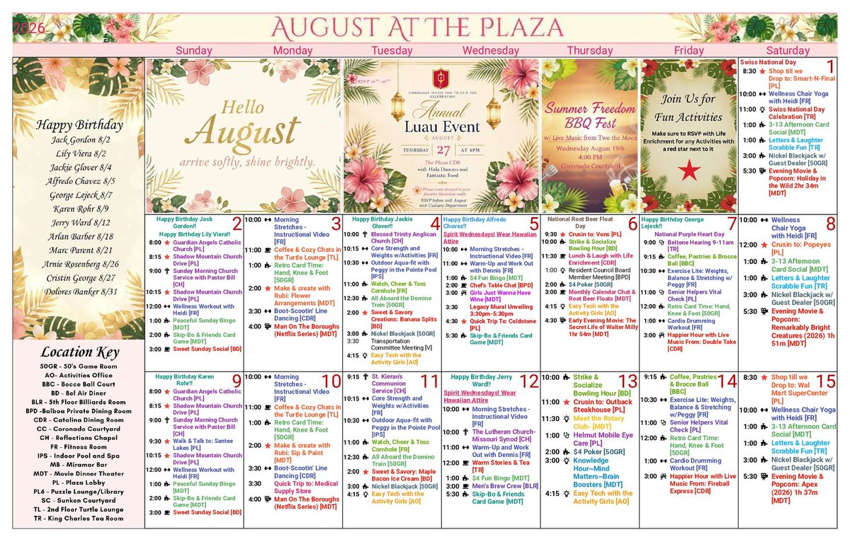 The Plaza August 2026 events calendar