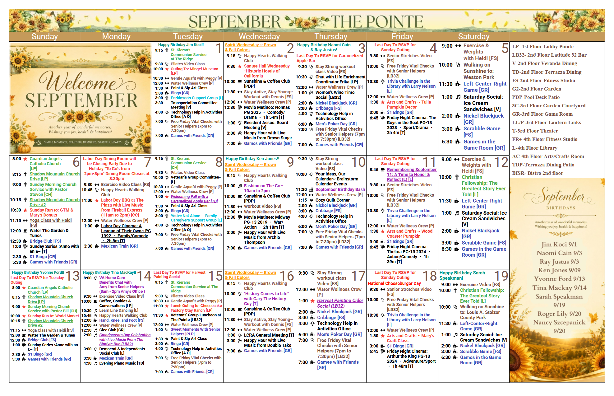 The Pointe September 2026 events calendar